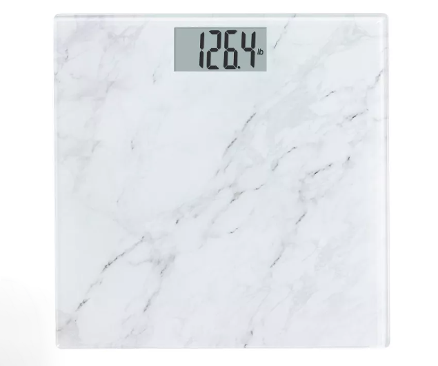 Elegant Marble-Pattern Digital Bathroom Scale with Clear LCD Display