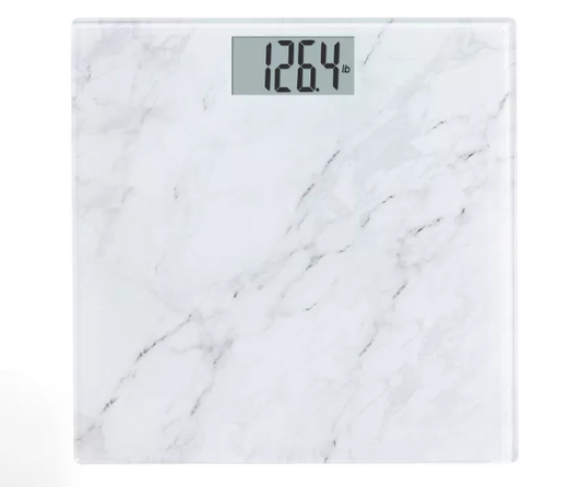 Elegant Marble-Pattern Digital Bathroom Scale with Clear LCD Display